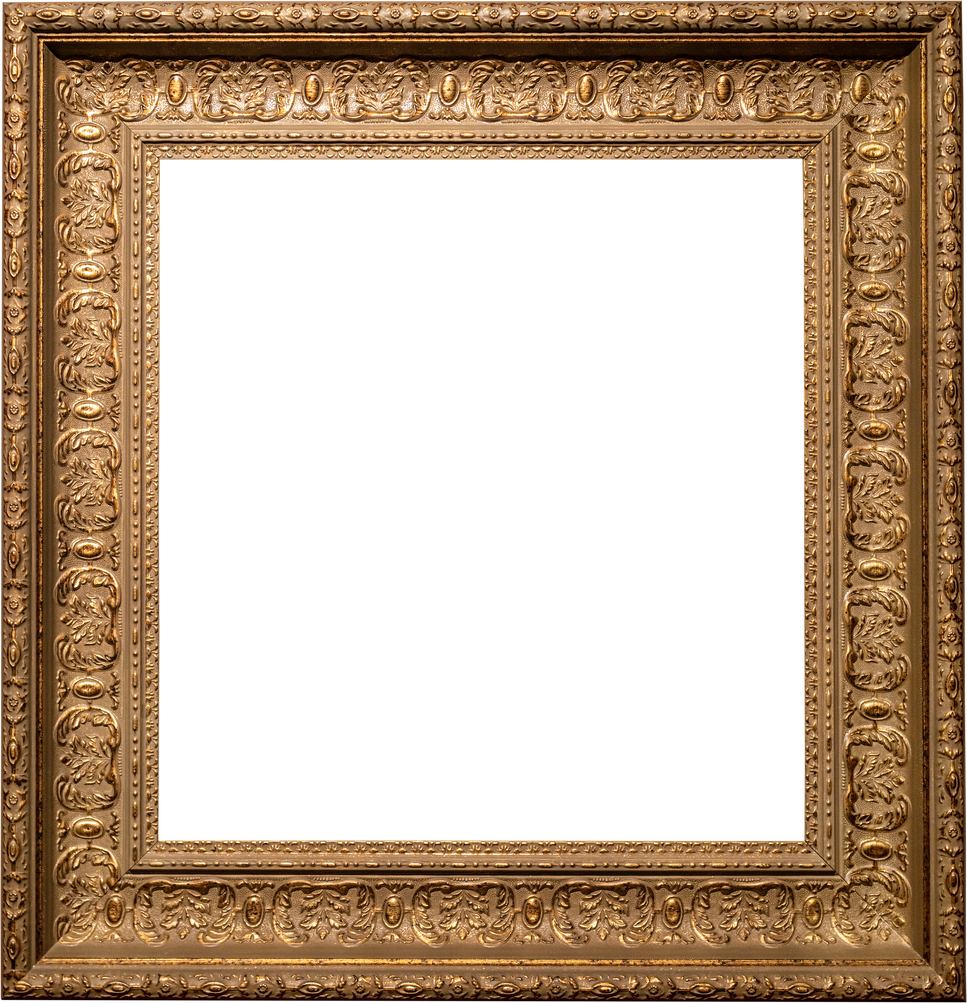 wide carved square bronze picture frame isolated